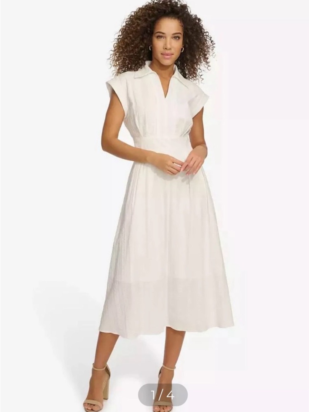 Kensie Ivory Collared Midi Dress